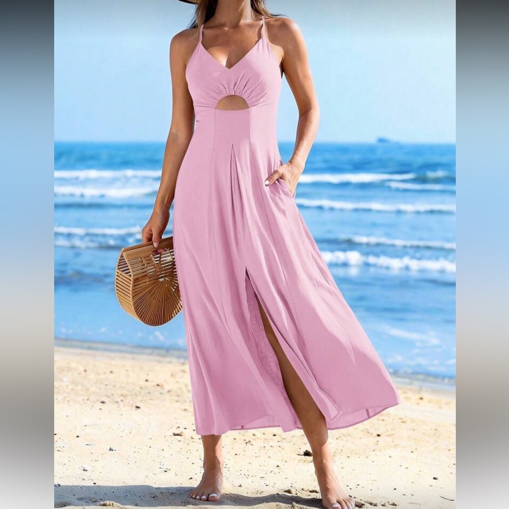 Pink Maxi Dress with Front Slit